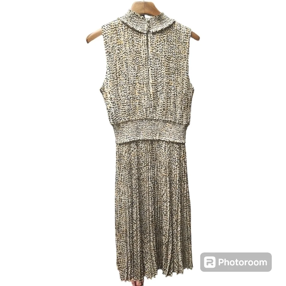 Nanette Lepore Animal Print Smocked Neck And Waist Pleated MidiDress Sz. 12